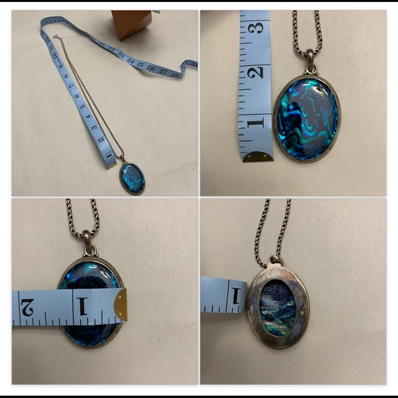 Druzy Agate turquoise blue mother of pearl gemstone pendant +chain 925 sterling - Picture 10 of 10